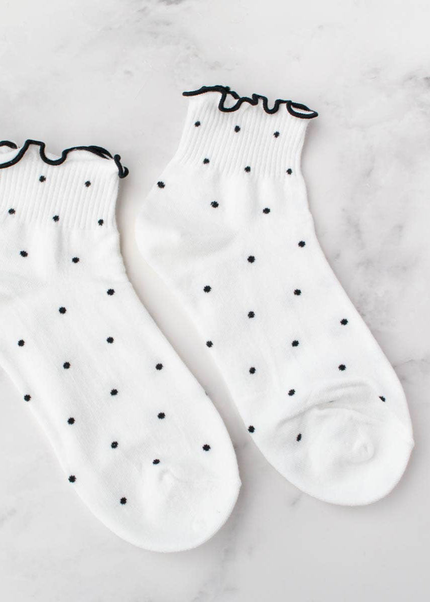 Ruffled Polka Dot Socks - White