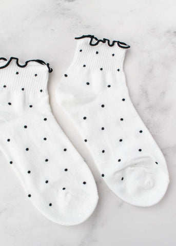 Ruffled Polka Dot Socks - White