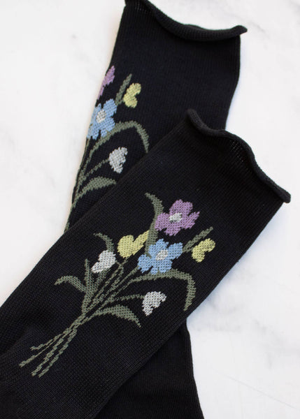 Flower Bouquet Socks - Black