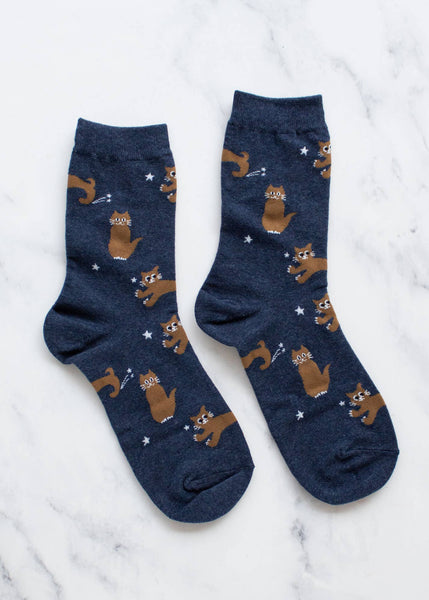 Cat Meow Socks - Denim