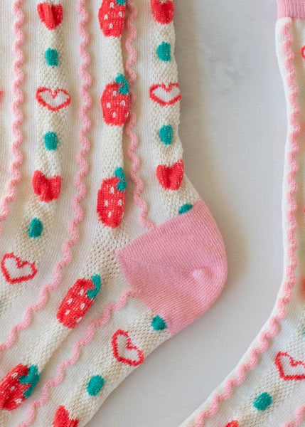 Retro Strawberry Socks - Pink