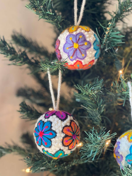 Embroidered Wool Ball Ornament