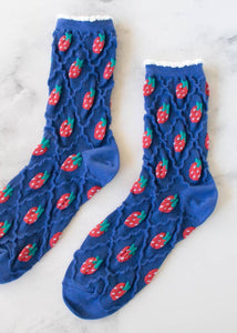 Retro Strawberry Socks - Blue