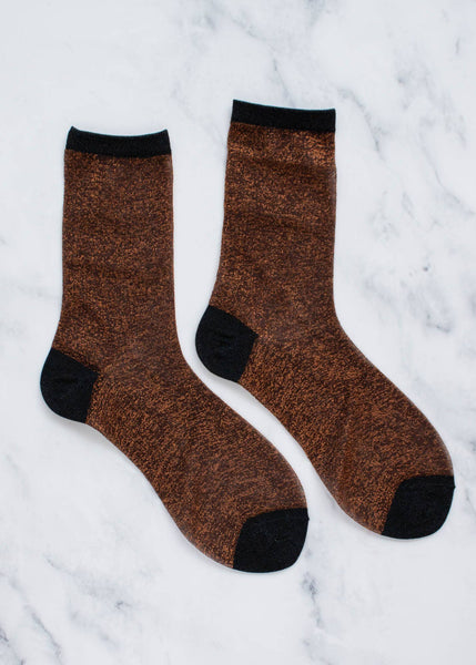Two Tone Glitter Socks - Rust/Black