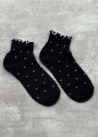 Ruffled Polka Dot Socks - Black