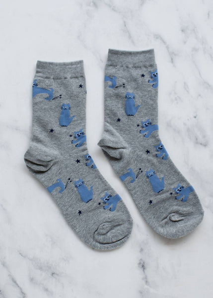 Cat Meow Sock - Grey