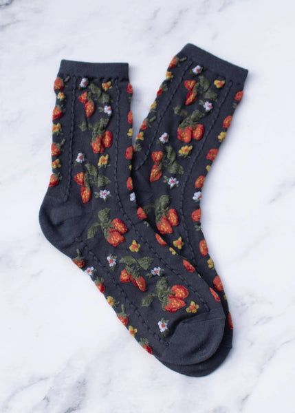 Strawberry Farm Socks - Charcoal