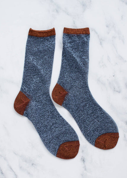 Two Tone Glitter Socks - Denim/Brick