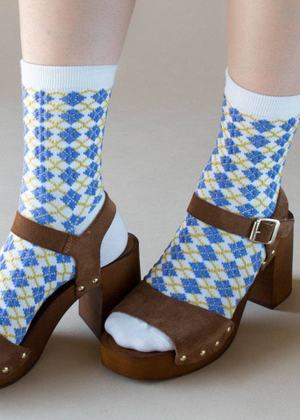 Winter Check Pattern Socks - Blue