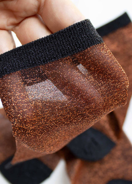 Two Tone Glitter Socks - Rust/Black