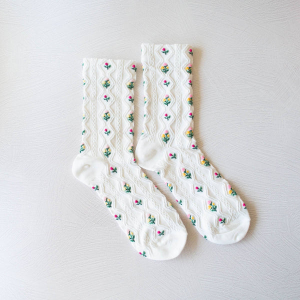 Romantic Floral Socks: White