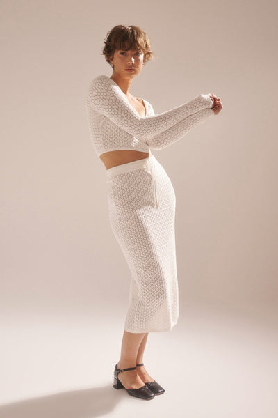 Diamond Knit Slip Skirt - White
