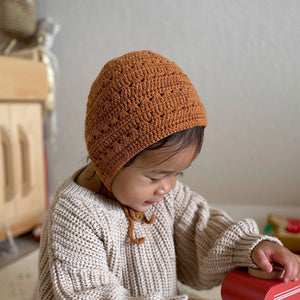 Crocheted Baby Bonnet - Terracotta