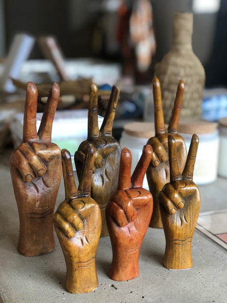 Wooden Peace Hand 10.5"