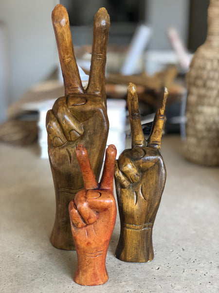 Wooden Peace Hand 8.5"