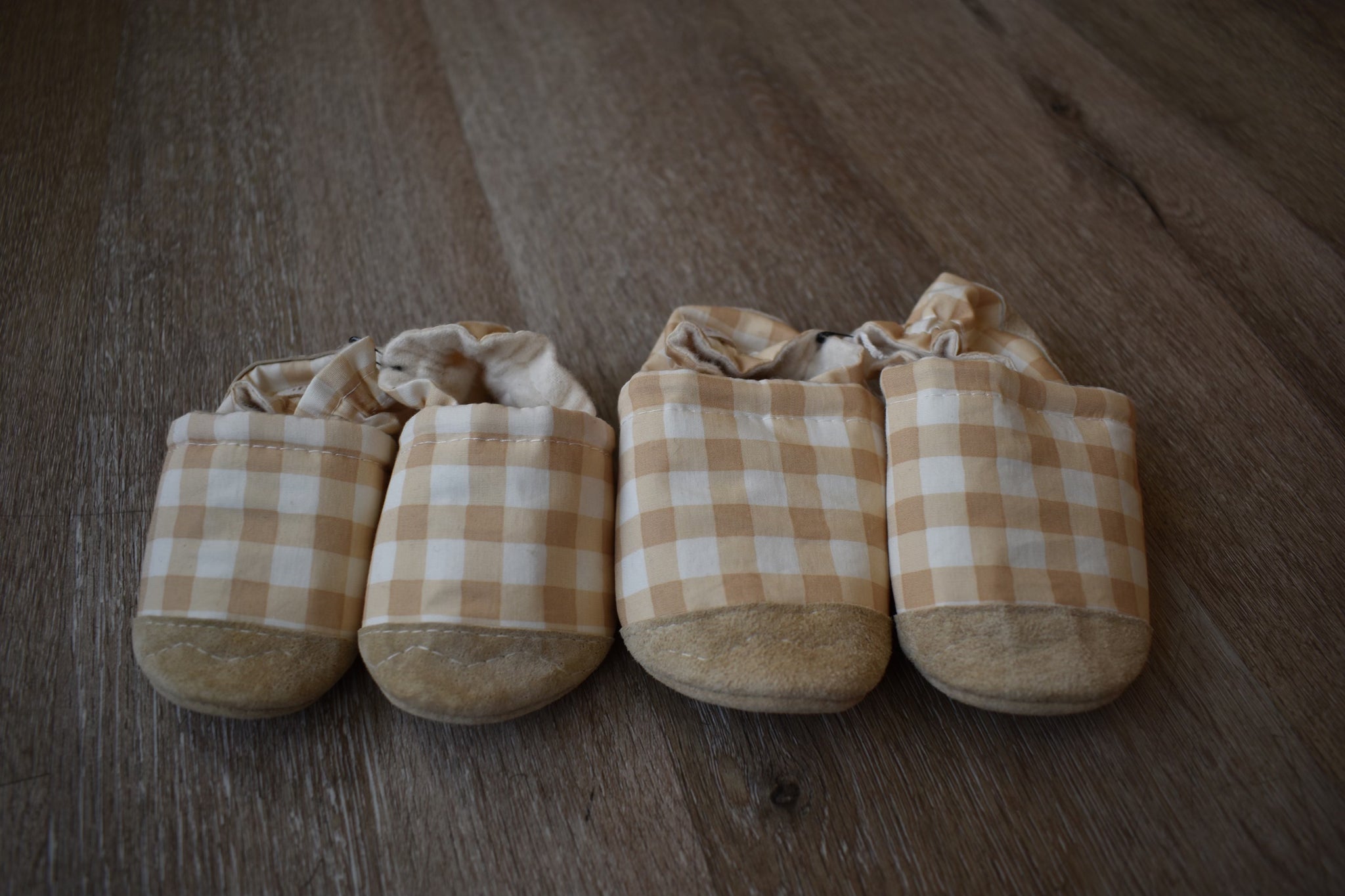 Tan and Cream Gingham Soft Soled Baby Shoes