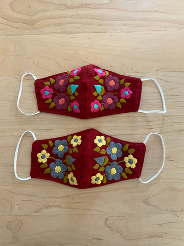 Maroon Embroidered Face Mask
