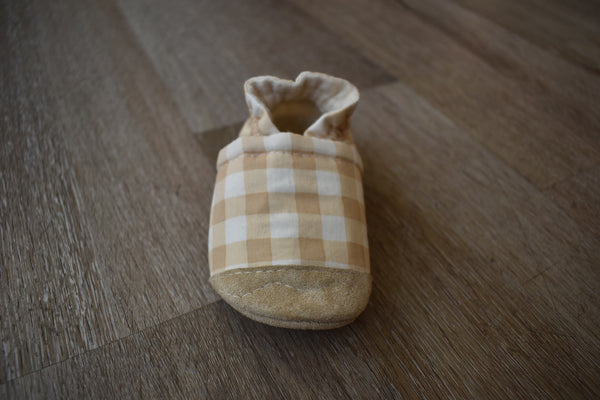 Tan and Cream Gingham Soft Soled Baby Shoes